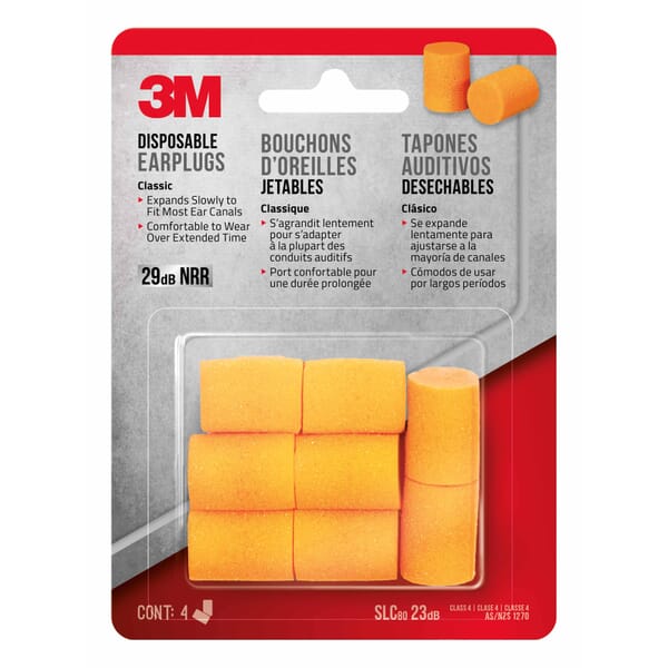 3M 7100155074 Classic Earplugs, 29 dB Noise Reduction, Disposable