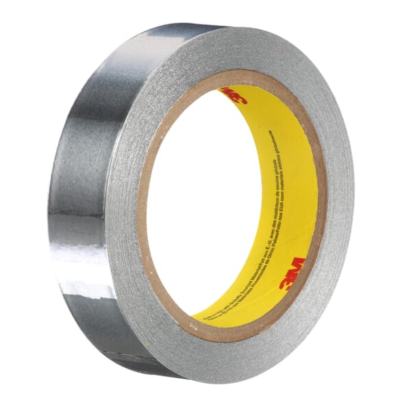 3M 7010379559 431 Foil Tape, 60 yd L 1 in W, 3.1 mil THK, Acrylic Adhesive, Aluminum Foil Backing, Silver