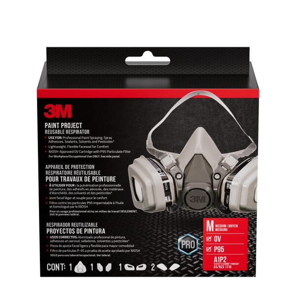 3M 7100153472 Reusable Paint Project Respirator Kit, M, Resists: Solid and Liquid Aerosols and Organic Vapors