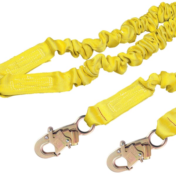 3M DBI-SALA Fall Protection 7100157095 ShockWave2 Arc Flash Elastic Tie-Off Variable Shock Absorbing Lanyard, 130 to 310 lb Load, 6 ft L, Polyester Webbing Line, 2 Legs, Snap Hook Anchorage Connection