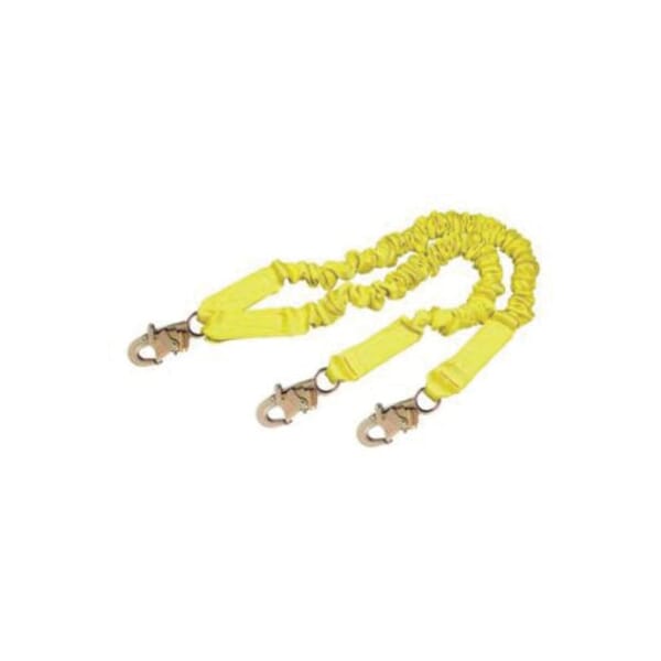 3M DBI-SALA Fall Protection 7100157095 ShockWave2 Arc Flash Elastic Tie-Off Variable Shock Absorbing Lanyard, 130 to 310 lb Load, 6 ft L, Polyester Webbing Line, 2 Legs, Snap Hook Anchorage Connection