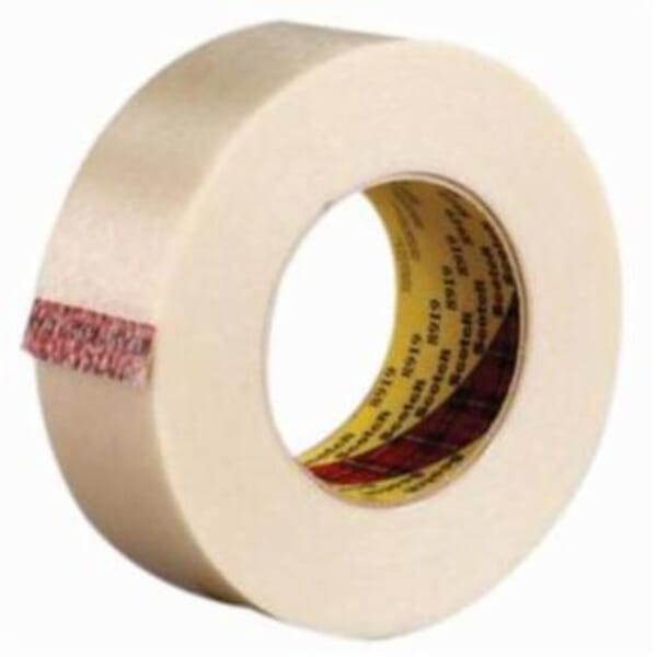 Scotch 7100015493 Reinforced Tape, 55 m L x 48 mm W, 8 mil THK, Glass Yarn Filament, Synthetic Rubber Adhesive, Polypropylene Backing, Clear