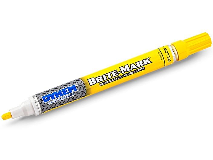 DYKEM Brite-Mark Fine Line Marker – Yellow, 0.5mm Tip, Permanent Paint for Metal/Rubber/Glass, Heavy-Duty Aluminum Barrel, Fast-Drying (25-38s)