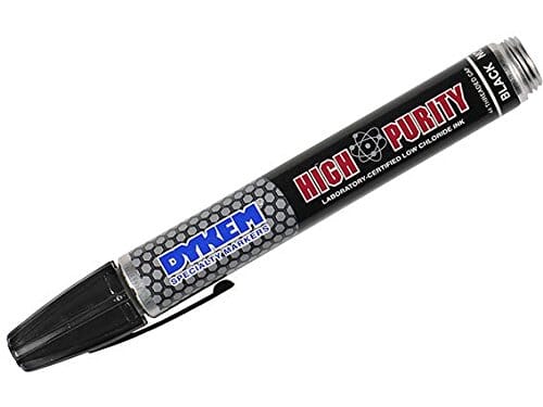 Dykem 44404 High Purity 44 Permanent Paint Marker – Medium Felt Tip, Black Aluminum Barrel, 45-60s Dry, 0-300°F, Valve Action, Threaded for Jig Mount, GE/US Energy Specs