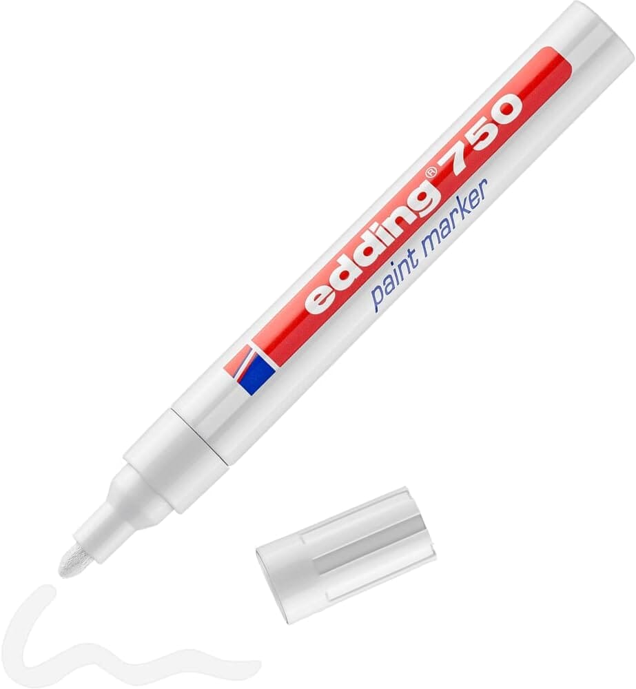 Edding 750 Gloss Paint Marker – White, 2-4mm Round Nib, Opaque Permanent Ink, Heat-Resistant (400°C), Aluminum Barrel, Craft/Industrial Use on Glass/Metal/Plastic