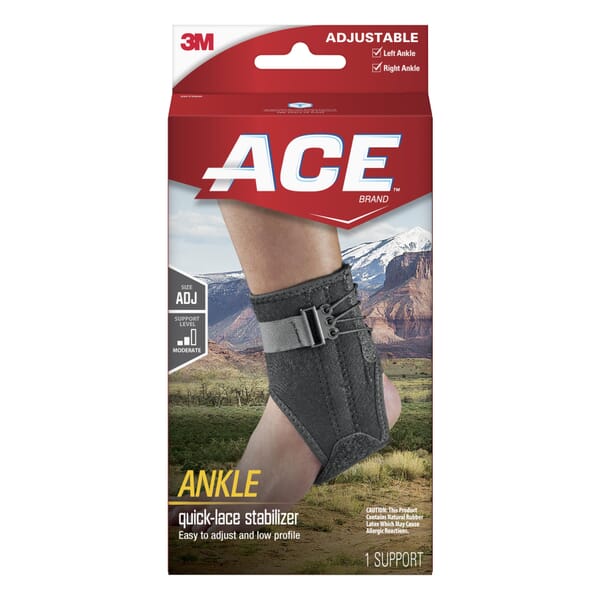 ACE 7010378920 Reusable Ankle Support, Adjustable, Terry Cotton, Black