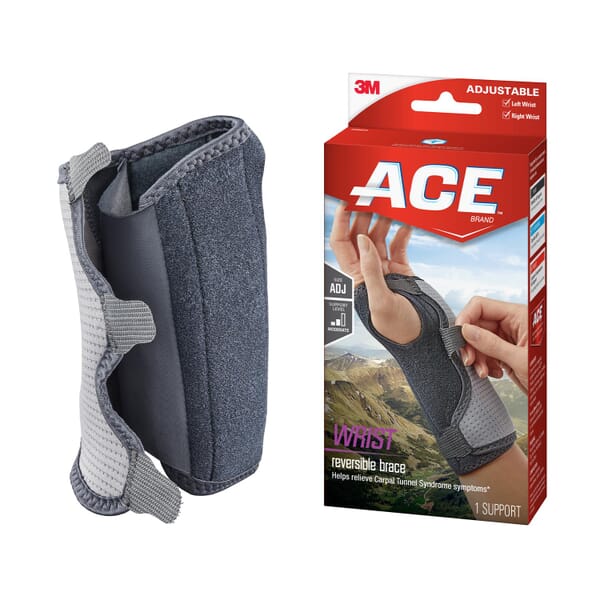 ACE 7100085921 Reversible Splint Wrist Brace, Adjustable, Hook and Loop Closure, Gray