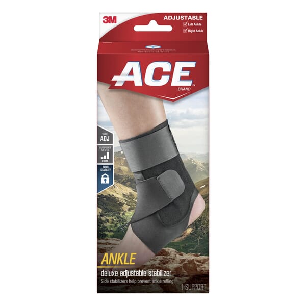 ACE 7100098855 Reusable Deluxe Ankle Brace, Adjustable, Black