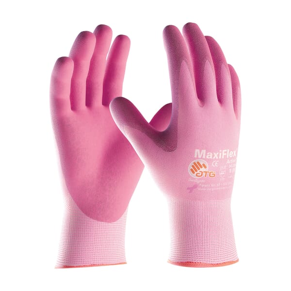 ATG MaxiFlex Active General Purpose Gloves, Coated, M, Microfoam Nitrile Palm, Nylon, Pink, Continuous Knit Wrist Cuff, Microfoam Nitrile Coating, Resists: Abrasion, Cut, Puncture and Tear, Lycra Lining, Seamless Knit