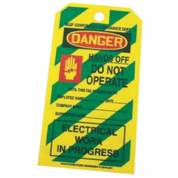 Accuform CT63 Tear Resistant Waterproof Fire Exchanger Tag, 5-7/8 in H x 3-1/8 in W, Black/Green/Red/Yellow, 3/8 in Hole, Cardstock
