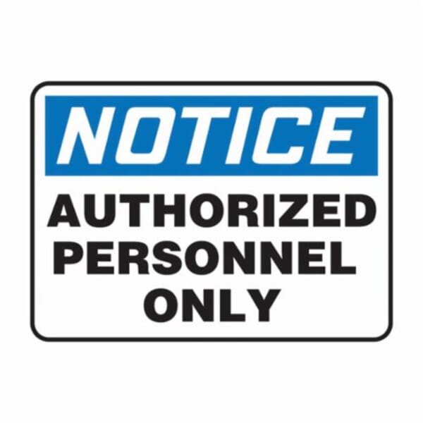 Accuform MADC800VA Notice Sign, NOTICE, 7 in H x 10 in W, Black on White Sign/White on Blue Header, Aluminum, Through Hole Mount