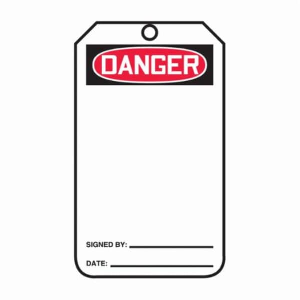 Accuform MDT185CTP Safety Tag, 5-3/4 in H x 3-1/4 in W, Black/Red/White, 3/8 in Hole, Cardstock