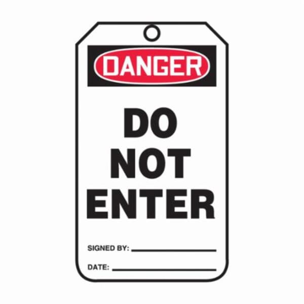 Accuform MDT187CTP Safety Tag, 5-3/4 in H x 3-1/4 in W, Black/Red/White, 3/8 in Hole, Cardstock