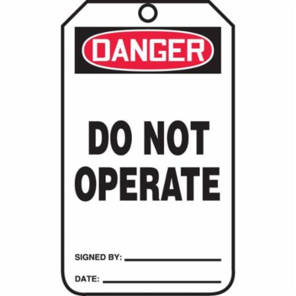 Accuform MDT189CTP Safety Tag, 5-3/4 in H x 3-1/4 in W, Black/Red/White, 3/8 in Hole, Cardstock