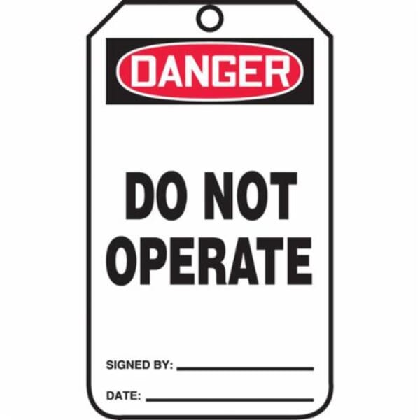 Accuform MDT189PTP Safety Tag, 5-3/4 in H x 3-1/4 in W, Black/Red/White, 3/8 in Hole, Plastic