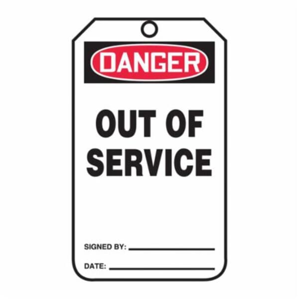 Accuform MDT246PTP Safety Tag, 5-3/4 in H x 3-1/4 in W, Black/Red/White, 3/8 in Hole, Plastic