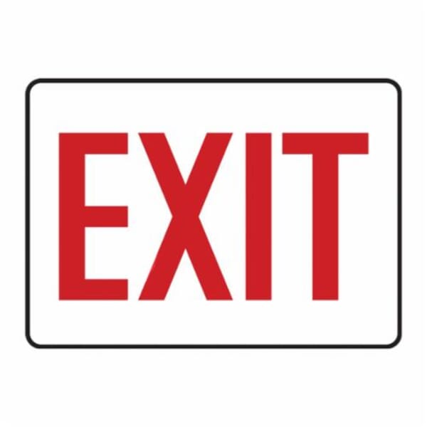Accuform MEXT906VP Rectangle Exit Sign, 7 in H x 10 in W, Red on White, Plastic, Surface Mount