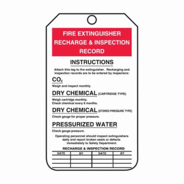 Accuform MGT208PTP Fire Exchanger Tag, 5-3/4 in H x 3-1/4 in W, Red/White, 3/8 in Hole, Plastic