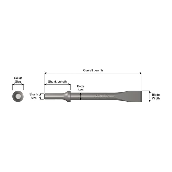 Ajax 910 Flat Rivet Chisel, 0.401 in Round Shank, 3/4 in W Blade, 6-1/2 in OAL