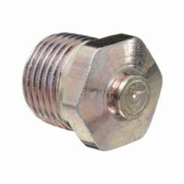Alemite 317400 Straight Top Vent Pressure Relief Fitting, 1/8 in PTF SAE Special Short Thread, 1/2 in OAL, 7/16 in L Shank, Carbon Steel, Zinc Yellow
