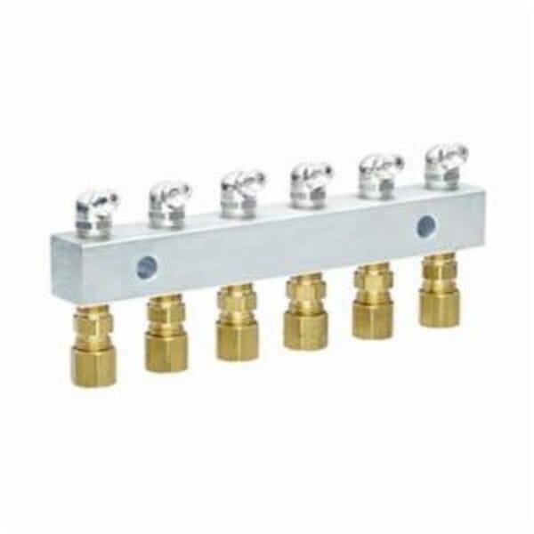 Alemite 6136 6-Point Grease Fitting Header Block, 1/8 in Female NPTF Thread, 5-3/4 in OAL, Brass/Galvanized Steel/Stainless Steel
