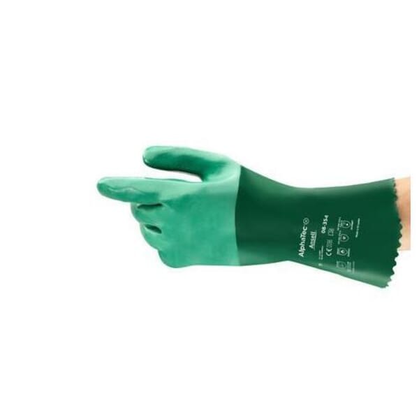 AlphaTec 212516 8-354 Heavy Duty Chemical Resistant Gloves, 9, Neoprene, Green, Cotton Interlock Lining, 14 in L, Resists: Acid, Caustic, Oil and Solvent, Supported Support, Gauntlet Cuff
