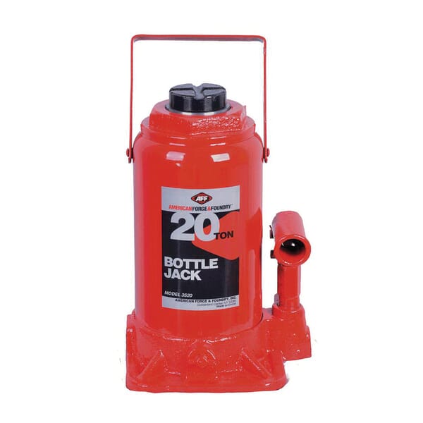 AFF 3520 Heavy Duty Manual Bottle Jack With Machine Hardened Steel Saddles, Centered Pumps and Rams, 20 ton Lifting, 9-5/8 in H Min Lifting, 18-1/4 in H Max Lifting, 6-3/4 x 6-1/4 in Base