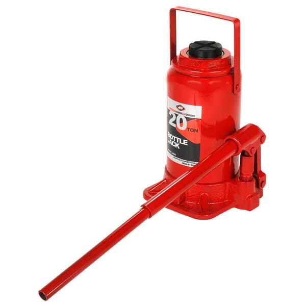 AFF 3520 Heavy Duty Manual Bottle Jack With Machine Hardened Steel Saddles, Centered Pumps and Rams, 20 ton Lifting, 9-5/8 in H Min Lifting, 18-1/4 in H Max Lifting, 6-3/4 x 6-1/4 in Base