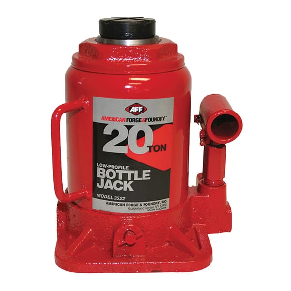 AFF 3522 Heavy Duty Manual Bottle Jack With Machine Hardened Steel Saddles, Centered Pumps and Rams, 20 ton Lifting, 7-3/4 in H Min Lifting, 14-1/4 in H Max Lifting, 6-3/4 x 6-1/4 in Base