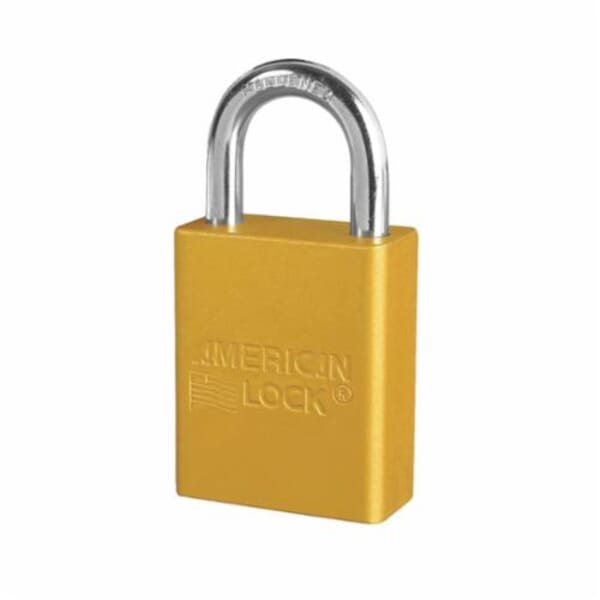 American Lock A1105YLW Safety Padlock, Different Key, Yellow, Anodized Aluminum Body, 1/4 in Dia x 1 in H x 25/32 in W Polished Chrome Boron Alloy Steel Shackle, Conductive Conductivity