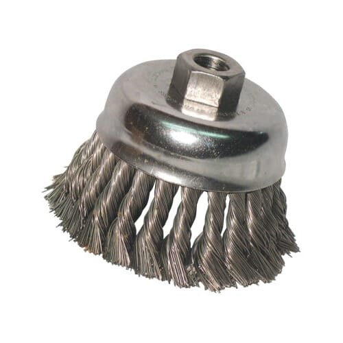 Anchor 4KC58 Cup Brush, 4 in Dia Brush, 5/8-11 Arbor Hole, 0.02 in Dia Filament/Wire, Knot, Carbon Steel Fill