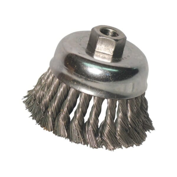 Anchor 4KC58 Cup Brush, 4 in Dia Brush, 5/8-11 Arbor Hole, 0.02 in Dia Filament/Wire, Knot, Carbon Steel Fill