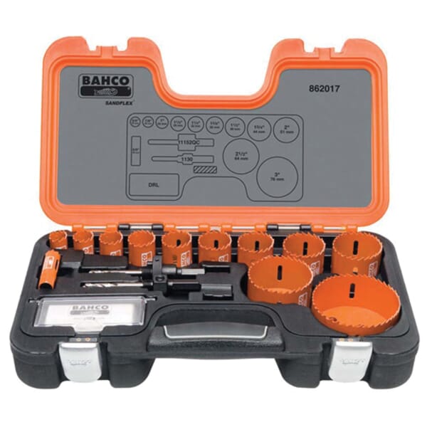 Bahco BAH862017 Professional Hole Saw Set, 17 Pieces, For Use With 9/16 to 13/16 in and 1-1/4 to 6 in Hole Saws