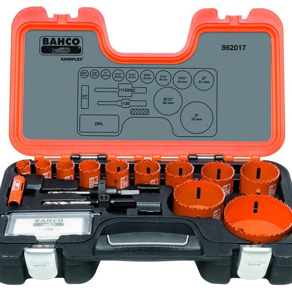 Bahco BAH862017 Professional Hole Saw Set, 17 Pieces, For Use With 9/16 to 13/16 in and 1-1/4 to 6 in Hole Saws
