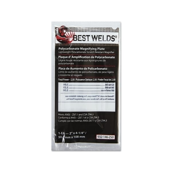 Best Welds 932146250 Rectangular Magnifier Plate, Clear, Polycarbonate, 2 in W