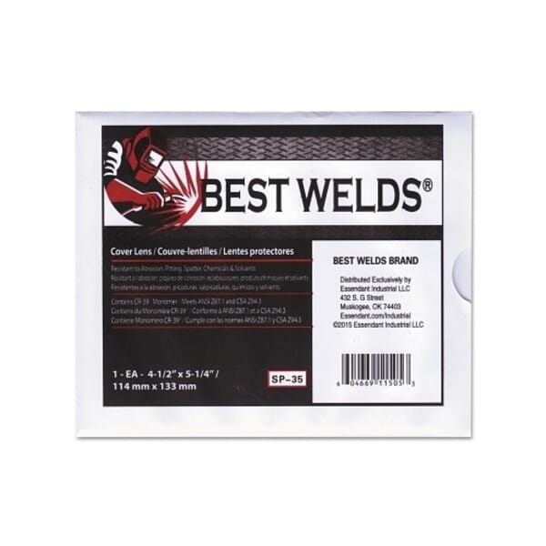 Best Welds SP35 Cover Lens, Clear Lens, Clear, 50% CR-39 Plastic, 4-1/2 in W