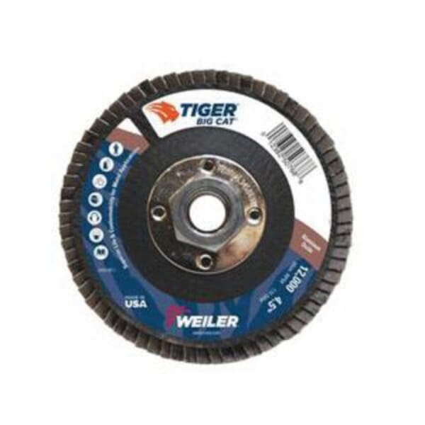 Big Cat 50768 High Density Premium Coated Abrasive Flap Disc, 4-1/2 in Dia Disc, 40 Grit, Coarse Grade, Aluminum Oxide Abrasive, Type 27 Flat Disc