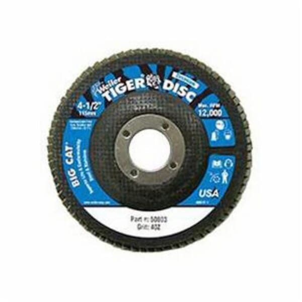 Big Cat 50810 High Density Premium Coated Abrasive Flap Disc, 4-1/2 in Dia Disc, 80 Grit, Medium Grade, Zirconia Alumina Abrasive, Type 27 Flat Disc