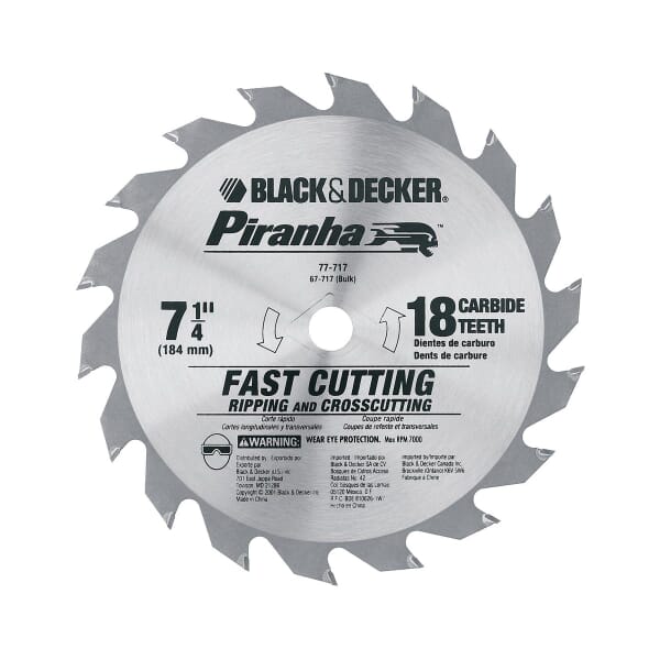 Black+Decker 67-717 Conventional Circular Saw Blade, 7-1/4 in Dia x 0.047 in THK, 5/8 in Arbor, Steel Blade, 18 Teeth