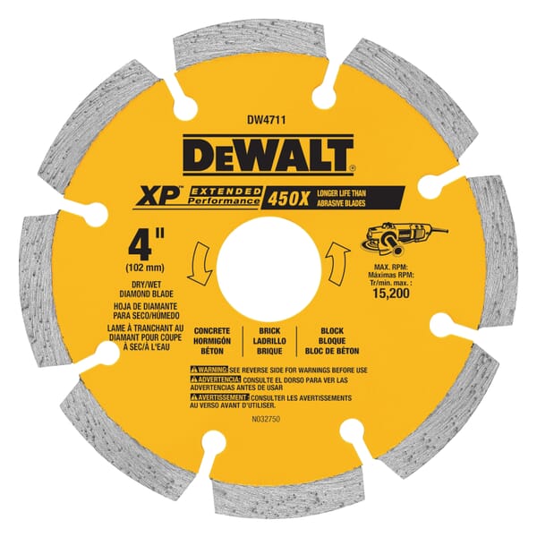 Black+Decker XP DW4713 Extended Performance Segmented Rim Diamond Saw Blade, 4-1/2 in Dia Blade, 1-1/4 in D Cutting, 5/8 in, 7/8 in Arbor/Shank, Wet/Dry Cutting