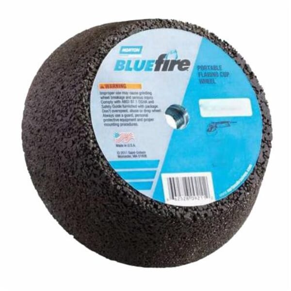 Norton BlueFire 66253344373 Cup Wheel With Steel Back, 6 x 4-13/16 in Dia x 2 in THK, 14 Grit, Zirconia Alumina Abrasive