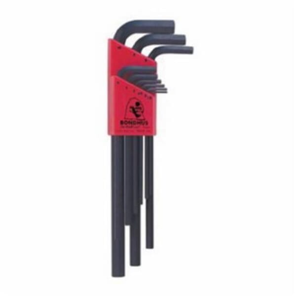 Bondhus 12199 Long Key Set, 9 Pieces, 1.5 to 10 mm Hex, L-Handle Handle, Protanium High Torque Steel, ProGuard