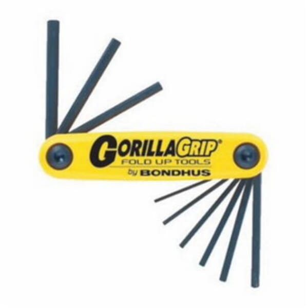 Bondhus 12589 GorillaGrip Key Set, 9 Pieces, 5/64 to 1/4 in Hex, Foldable Handle, Protanium High Torque Steel, ProGuard