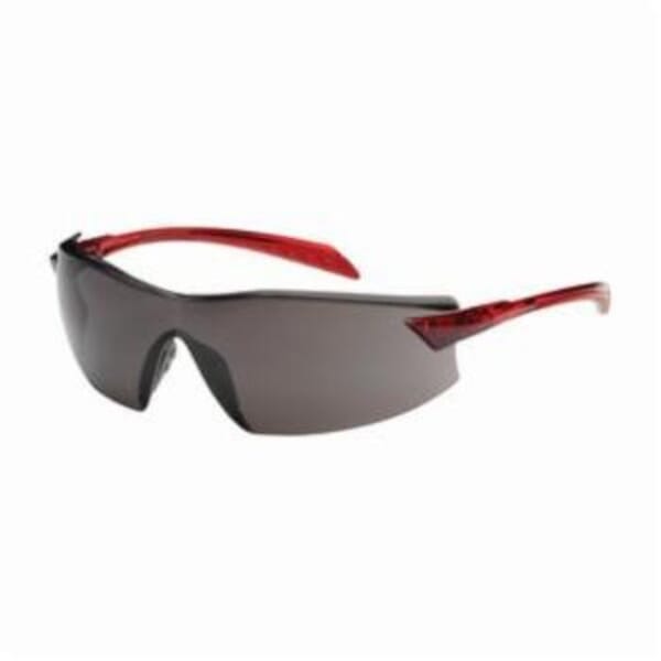 Bouton 250-45-1021 Radar 250-45 1-Piece Lens Safety Glasses, Anti-Fog/Anti-Scratch, Gray Lens, Frameless Frame, Red, Polycarbonate Frame, ANSI Z87.1+, CSA Z94.3