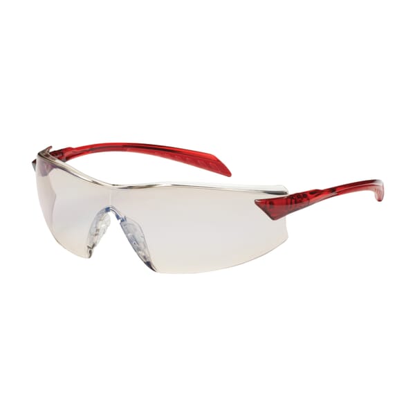 Bouton 250-45-1226 Radar 250-45 1-Piece Lens Safety Glasses, Anti-Fog/Anti-Scratch, Indoor/Outdoor Blue Lens, Frameless Frame, Red, Polycarbonate Frame, ANSI Z87.1+, CSA Z94.3