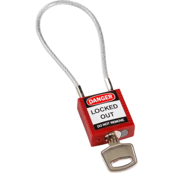 Brady 146120 Safety Padlock, Different Key, Red, Nylon Body, 0.16 in Dia x 4.2 in H x 3/4 in W Steel Shackle, 1.31 in L Body