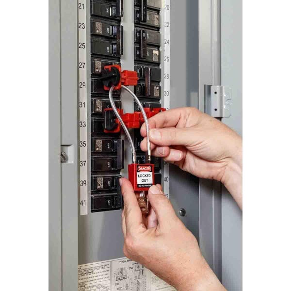 Brady 146120 Safety Padlock, Different Key, Red, Nylon Body, 0.16 in Dia x 4.2 in H x 3/4 in W Steel Shackle, 1.31 in L Body