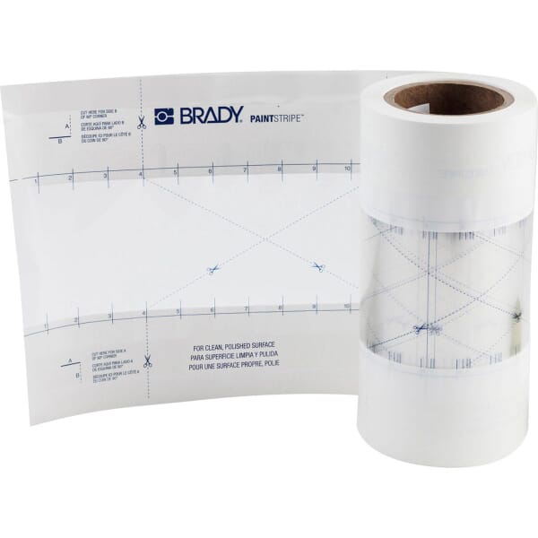 Brady PaintStripe 148806 Self-Adhesive Floor Marking Stencil, 4 in W Character, Clear/White, B-518 Polypropylene
