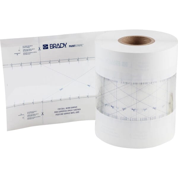 Brady PaintStripe 148807 Self-Adhesive Floor Marking Stencil, 4 in W Character, Clear/White, B-519 Polyester