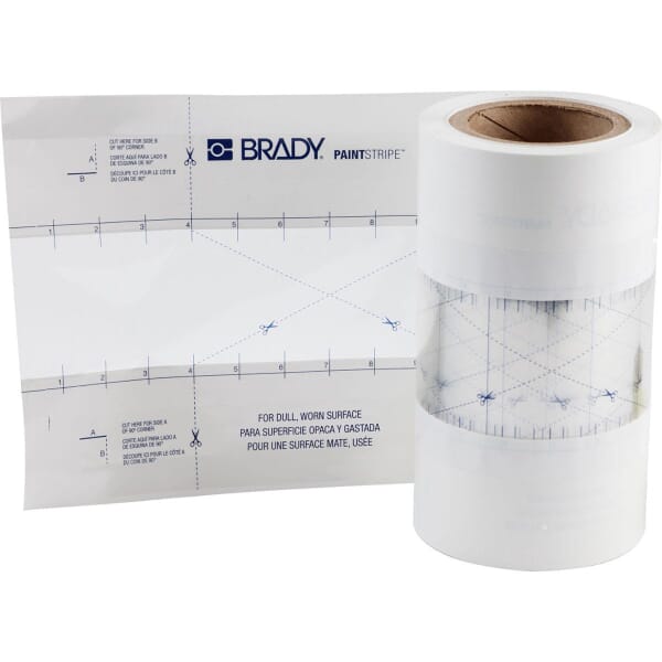 Brady PaintStripe 148809 Self-Adhesive Floor Marking Stencil, 3 in W Character, Clear/White, B-519 Polyester